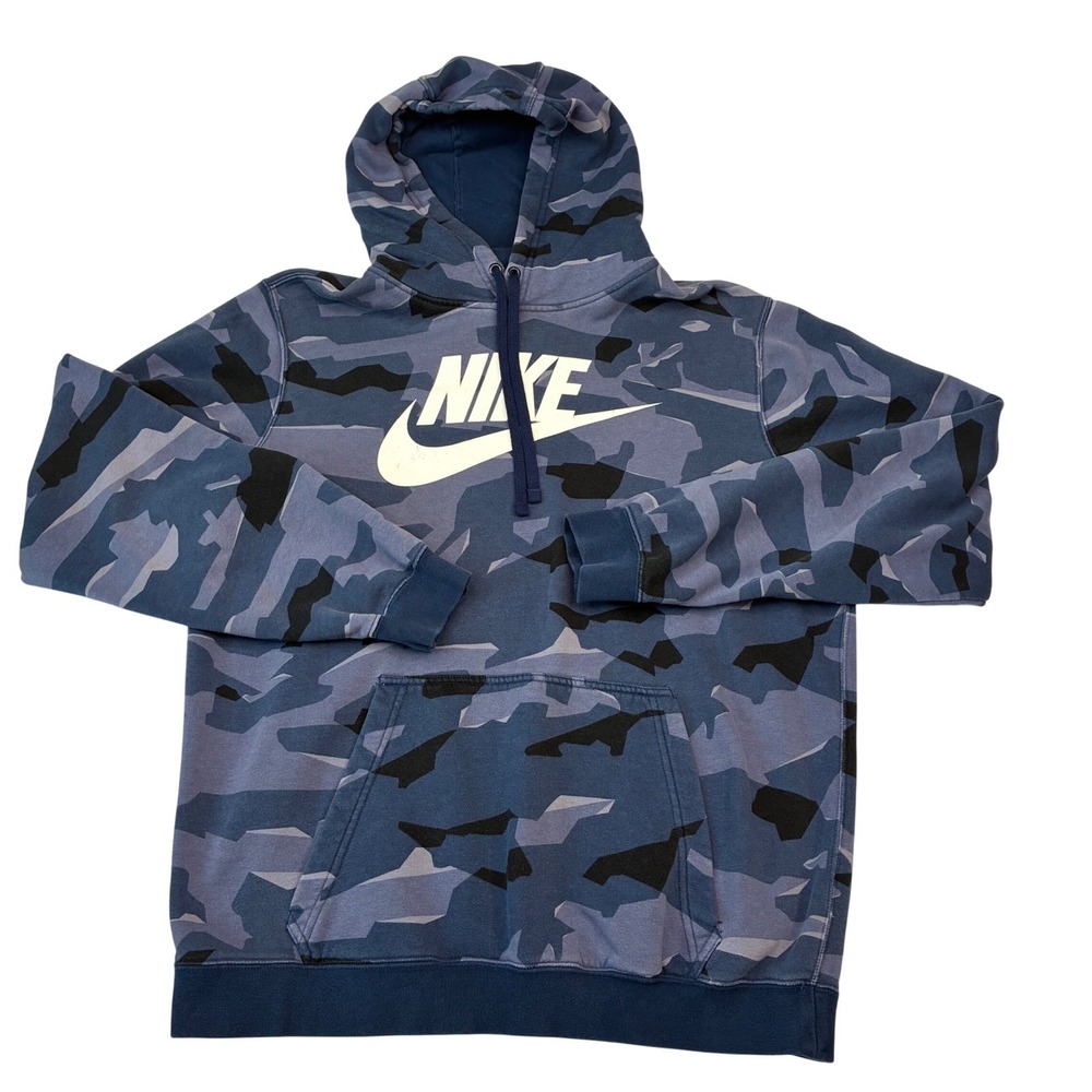Nike Hoodie Mens Medium Blue Camo Futura Logo Pullover Fleece Sweatshirt Sport - Picture 2 of 8